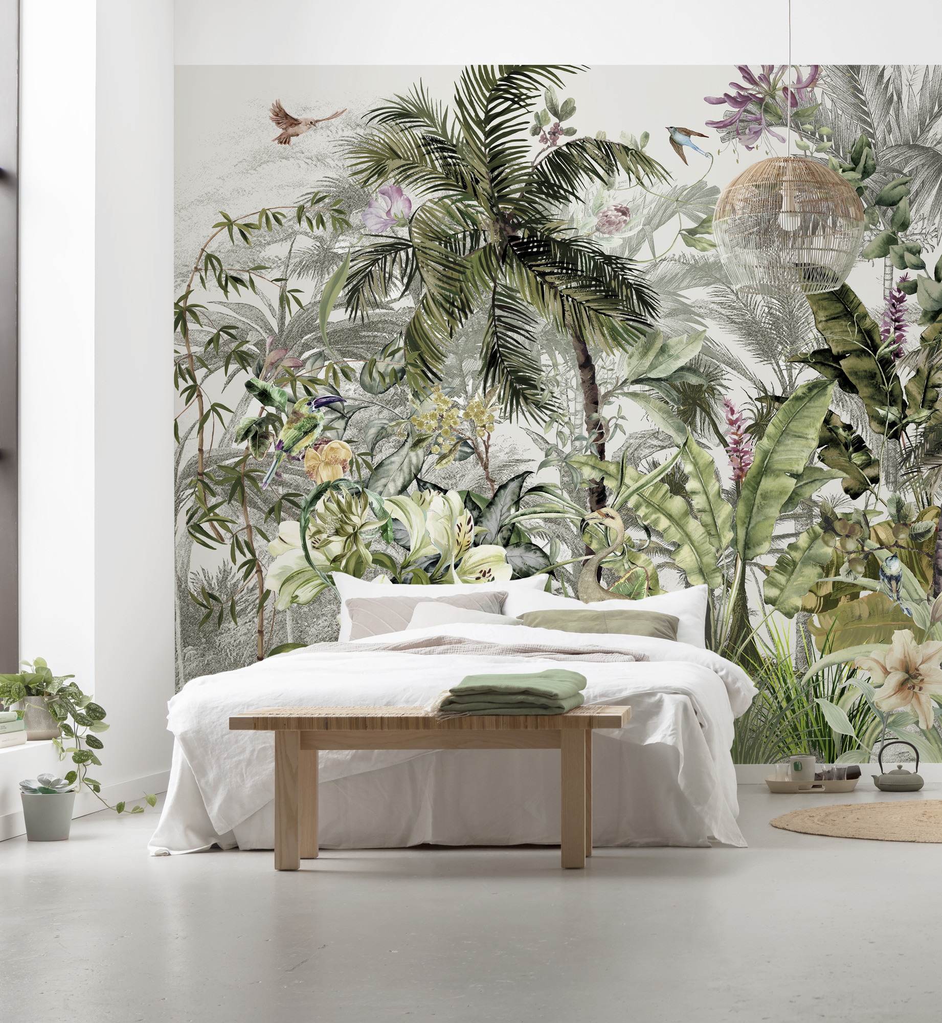 Jungle et quatre oiseaux Tapisserie murale européenne