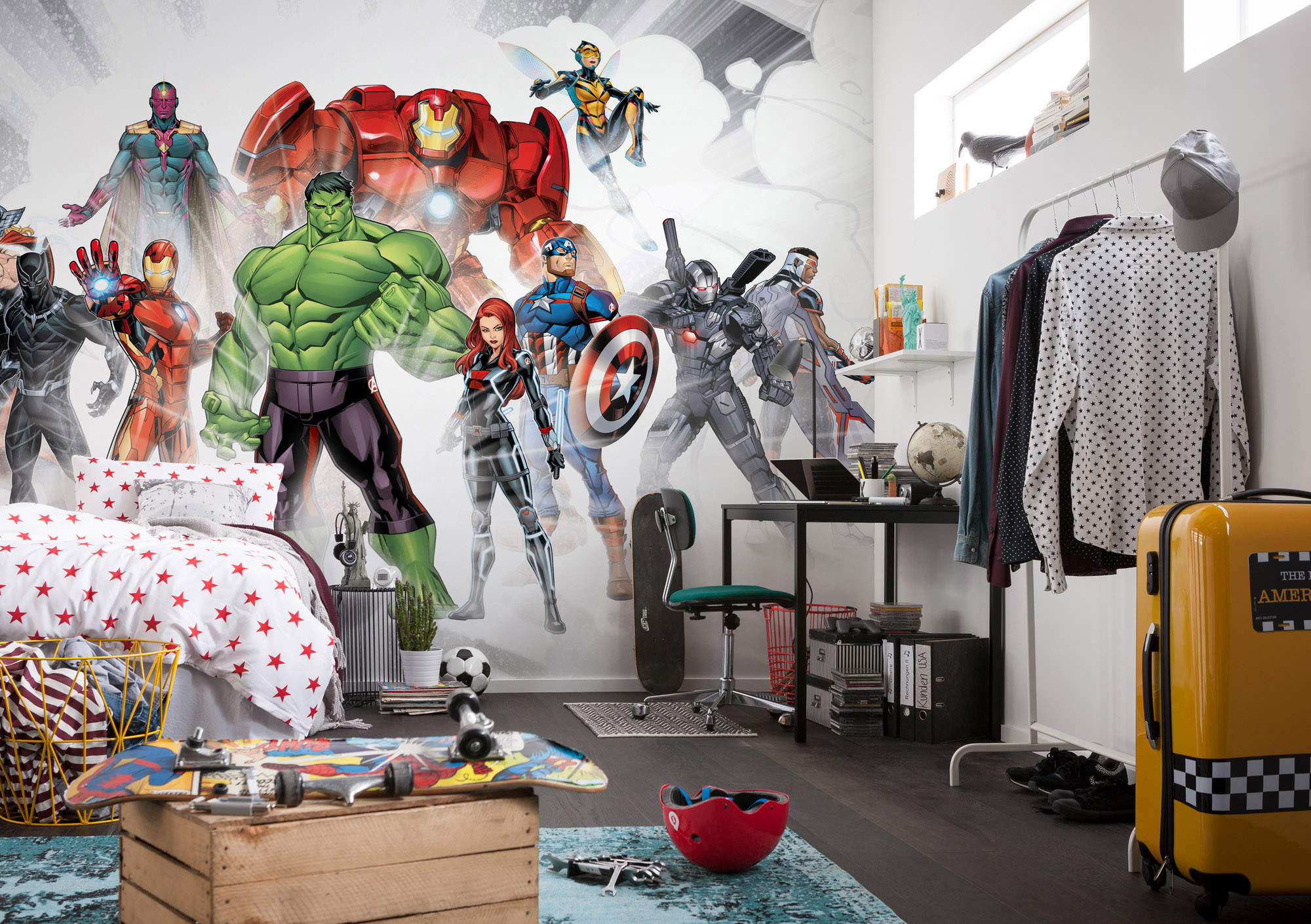 Poster géant équipe Avengers Marvel intisse 202X90 CM  Poster sur Papier  peint pour enfant sur Déco de Héros