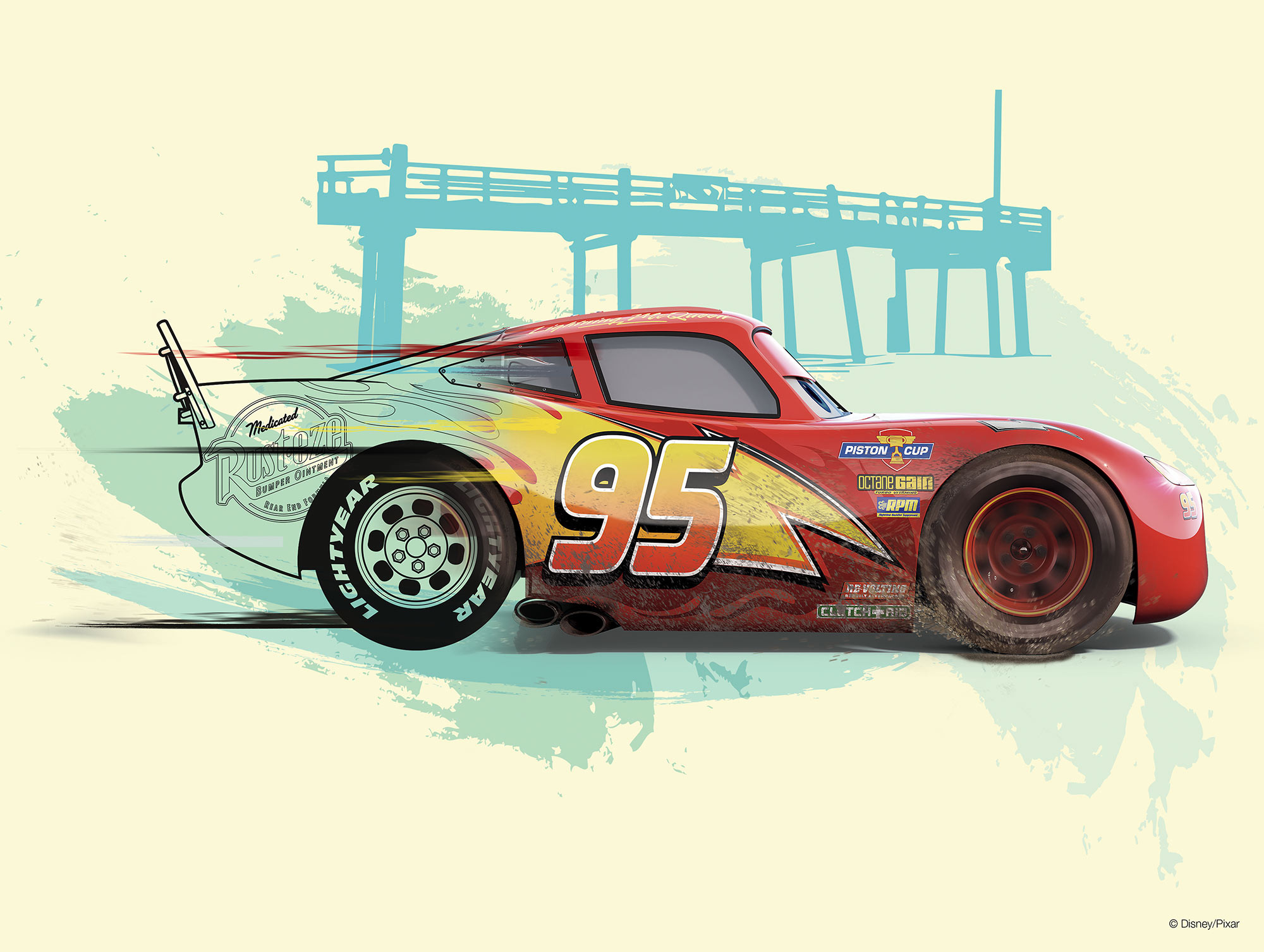 Poster d'art Cars Lightning McQueen avec/sans cadre de Disney à