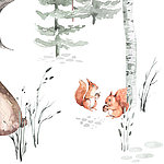 Two squirrels with nuts in painted forest