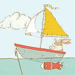 Bateau dessiné avec un lapin comme capitaine - View 1