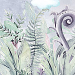 Grüne Planzen auf violettem Hintergrund in Aquarell