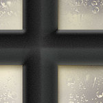 Fensterrahmen in schwarz mit Ausschnitten von nassem Glas