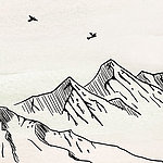 Mountains drawn in black line art