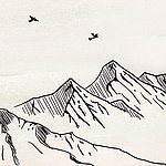 Mountains drawn in black line art - View 1