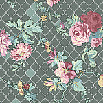 Vintage motif with blossoms and green background