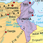 Detailaufnahme von Landkarte mit Ausschnitt Tunesien
