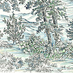 Paysage de montagne dessiné avec des herbes et des arbres