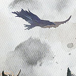 Fliegender, blauer Vogel gemalt