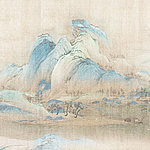 Beige motif with mountain in blue