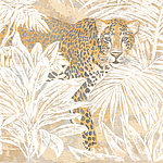 Painted leopard between yellow leaves