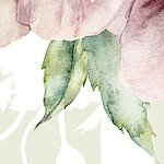 Крупный план нарисованных листьев и розового цветка