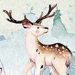 Deer in watercolour optics on a blue background