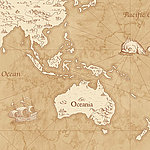Vintage Weltkarte in beige mit Segelschiff