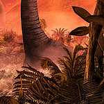 Jungle plants with cutout of dinosaur body