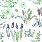 Moderne Illustration von grünen Pflanzen und Lavendel - View 1