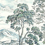 Drawn trees in blue-green