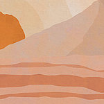 Нарисованный горный пейзаж в оранжевых тонах