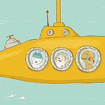 Illustration of animals lying in yellow submarine