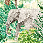 Zeichnung von Elefanten in grünem Dschungel