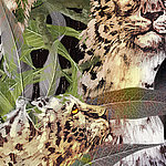 Zwei gemalte Leoparden zwischen Blättern