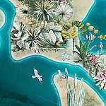 Blick auf gemalte Insel aus der Vogelperspektive