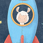 Illustration von Schaf in Rakete