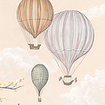 Three flying hot air balloons in pastel colors