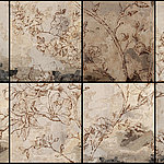 Beige marble look motif with brown flowers - View 1