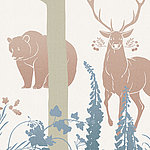 Нарисованные олень и медведь в лесу