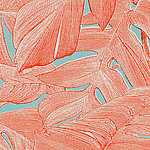 Motif de feuilles en rouge corail sur fond turquoise