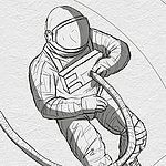 Minimalistisch gezeichneter Astronaut in schwarz-weiß