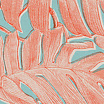 Feuilles dessinées en Line Art rouge corail