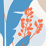 Современный мотив в цветочной оптике в синих, оранжевых тонах