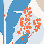 Modernes Motiv in floraler Optik in blau, orange - View 1