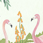 Two flamingos and an orange plant