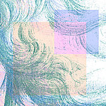 Волнистые волосы статуи сине-розово-желтого цвета