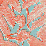 Line Art moderne en rouge corail et fond bleu