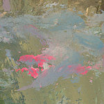 Абстрактная картина маслом в зелено-голубых тонах с розовыми пятнами