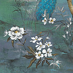 Weiße Blüten gemalt auf blauem Hintergrund