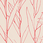 Листья, нарисованные в красном лайн-арте, на бежевом фоне