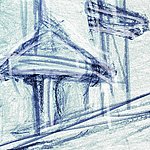 Casa dibujada de estilo abstracto en azul