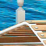 Синее море и деревянный объект