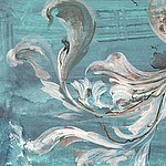 Schleier eines Fisches gemalt in grau auf blauem Hintergrund