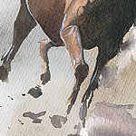 Cheval brun en course peint