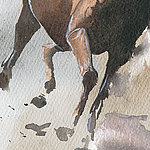 Running brown horse painted